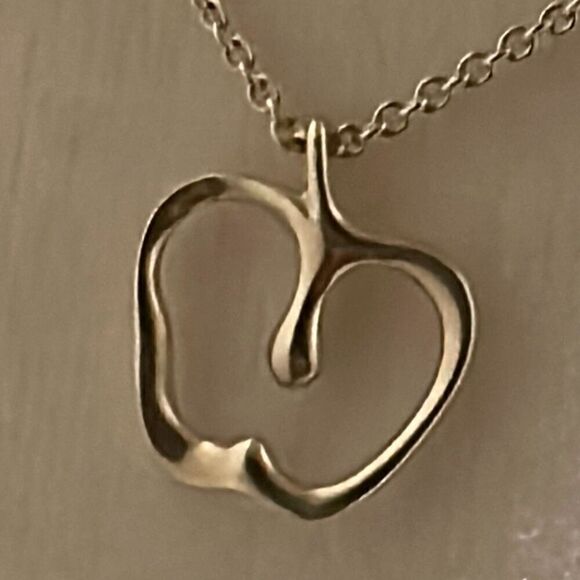 Tiffany & Co Apple Charm Pendant Necklace 16" Silver Chain Luxury Gift Teacher - Picture 8 of 10